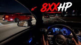 CUTTING UP WITH A SINGLE TURBO 8XXHP MUSTANG IN MY 500HP MUSTANG GT