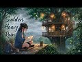 ☔😱Sudden Heavy Rain in a Cozy Treehouse  | Ghibli Style ASMR Thunderstorm ⛈️ 🌿