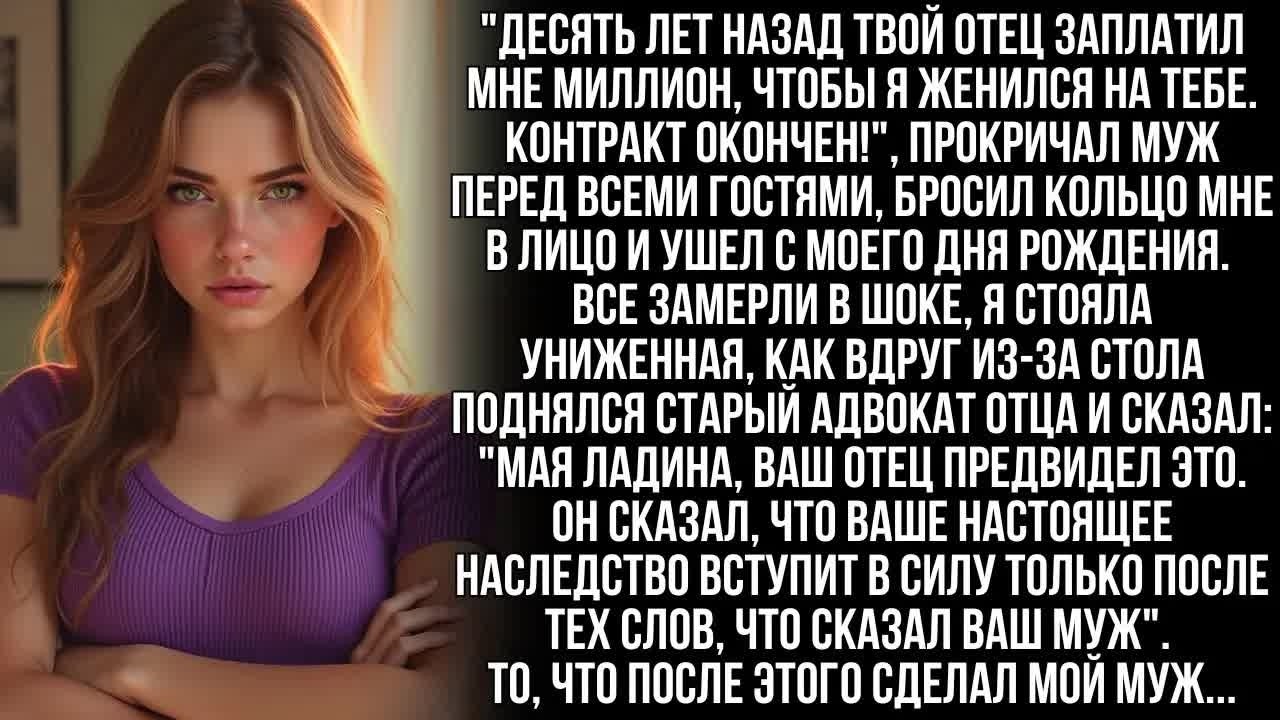 На моем празднике муж заявил ＂Я женился на тебе за миллион!＂. Но он не знал, что адвокат моего отца…
