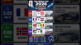 June 22 FIFA World Cup 2026 Fixtures 🔥 All Matches, Times & Stadiums