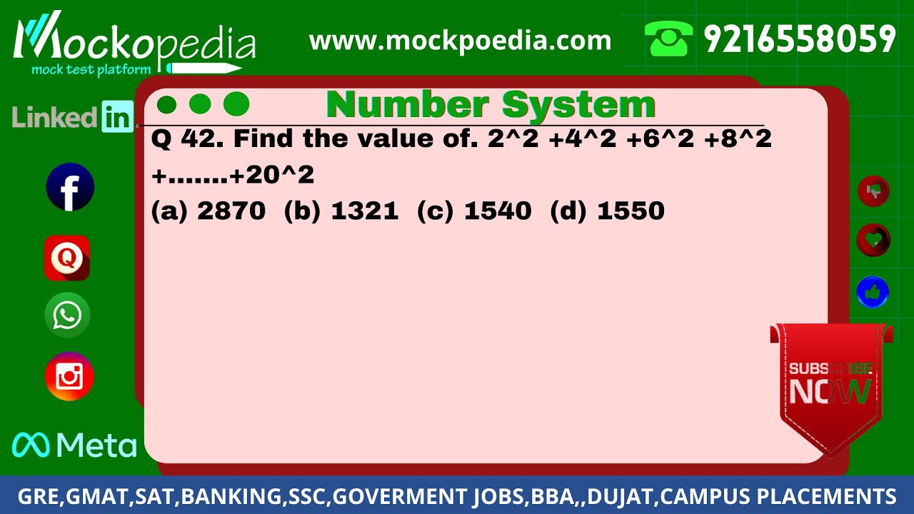 Q42-Find the value of. 22 +42 +62 +82 +…….+202 - YouTube