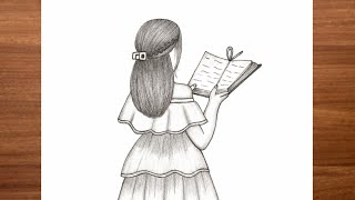 Easy Girl Reading Book Pencil Sketch Drawing Step By Step Simple Girl Drawing For Beginners