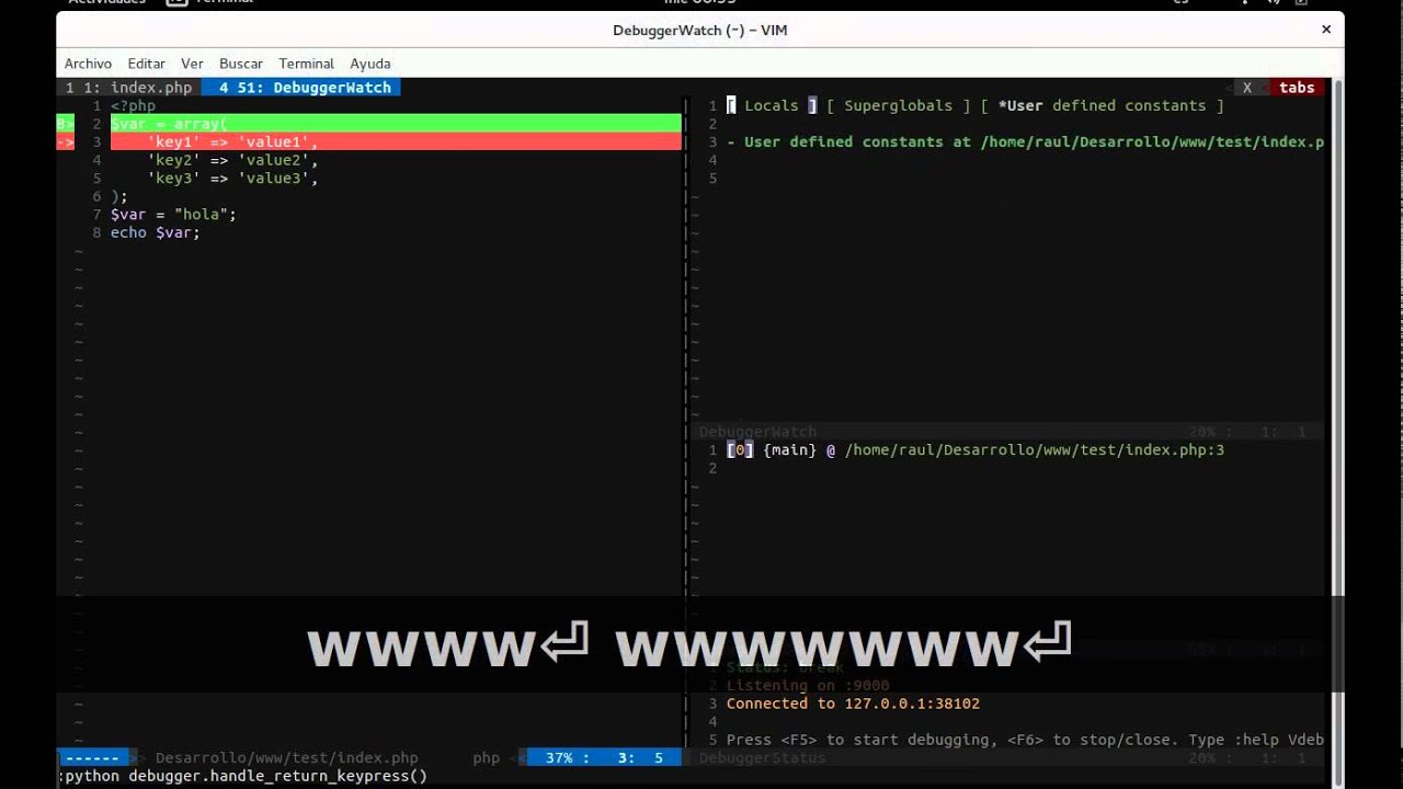Debug de PHP con VIM - YouTube