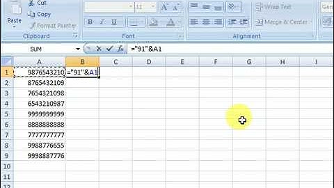 how to add 91 before number in excel