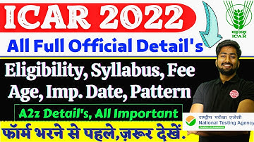 ICAR 2022 Full A2Z INFORMATION | Eligibility,Syllabus, Exam Pattern, Age, Fee&All | ICAR Exam 2022 💥