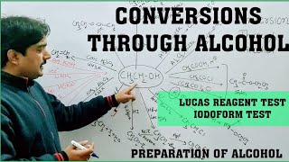 Conversions through alcohol || Preparation of ethanol || Lucas reagent test ||Iodoform test||Class12