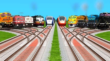 10 Trains Crossing At Bumpy Curved X Forked Railroad Tracks | vanda bharat express | train simulator