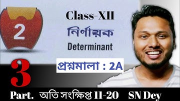 নির্ণায়ক Determinant প্রশ্নমালা 2A Part 3 অতি সংক্ষিপ্ত 11-20 Class 12 sn dey #ischool