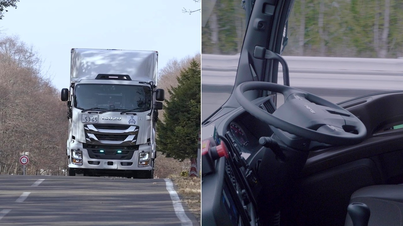 【無人】高速大型トラック自動運転　走行シーン解説 - ISUZU