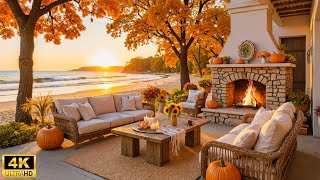 Cozy Autumn Seaside Ambience - Soft Piano with Ocean Waves & Fireplace for Relaxing, Studying screenshot 3