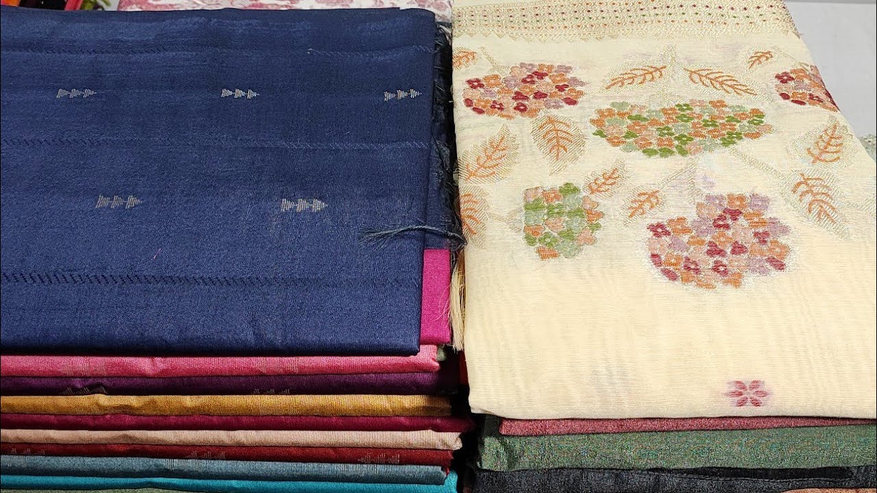 SEMITUSSAR SILK BANARASI WEAVING DESIGNER SET|PREMIUM COTTON WITH APLIQUE THREADWORK CRAPE DUPATTA 