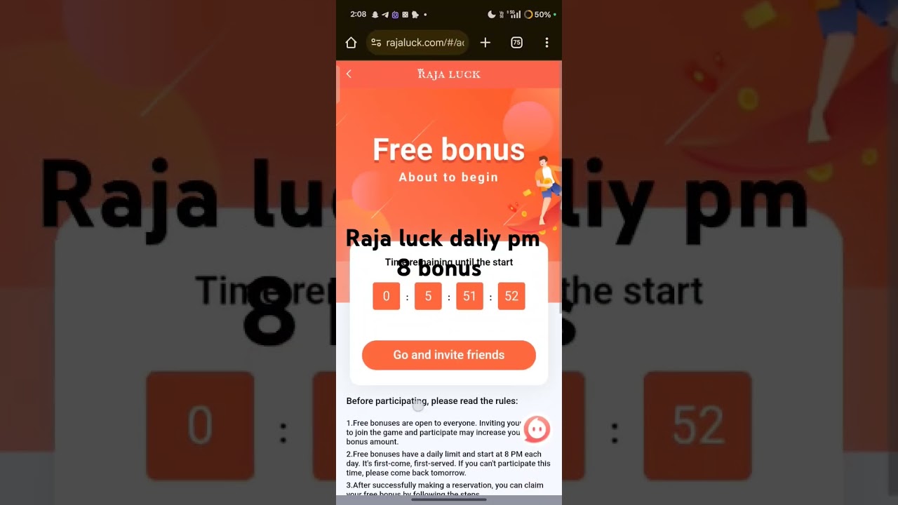 Raja luck daily 8 pm bonus link description 