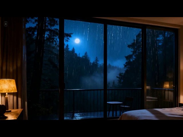 Calming Piano Music and Heavy Rain Night on Window For Meditation, Focus, Rest & Deep Sleep