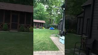 Boy rides zipline the crashes into little brother at the end and accidentally hits his head