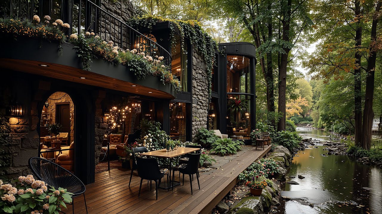 Morning Cafe Jazz by the Riverside - Elegant Jazz at the Forest Library for Reading and Calm Mood