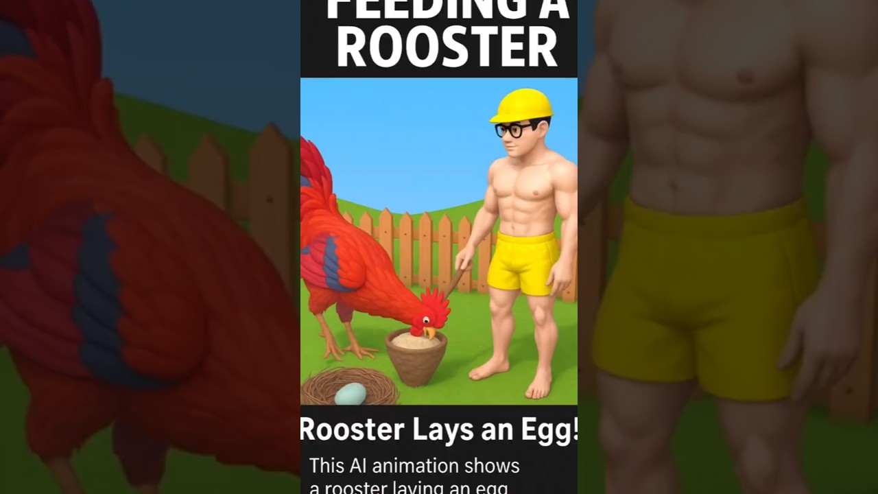 AI Animation: Rooster Lays an Egg After Eating!
