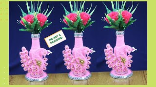 DIY Beautiful Flower Vase Making - Plastic Bottle Craft - Woolen Craft Idea - Best out of waste