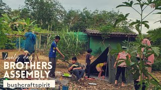 Brothers camping, Lavvu tent, candle and fuerhand lamp, night coffee, nature sound, my children's