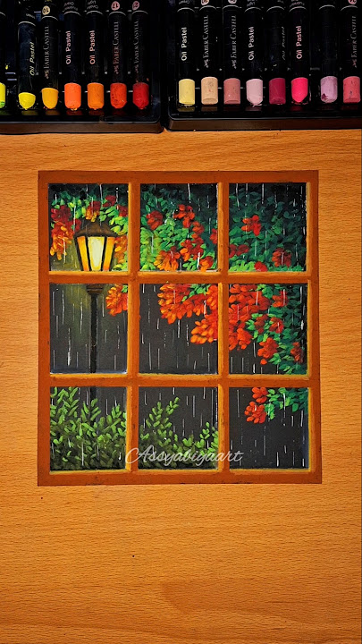 Menggambar pemandangan saat hujan di malam hari