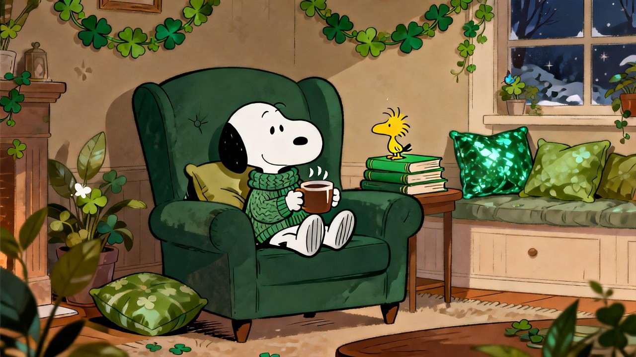 🍀 Snoopy St. Patrick’s Day Night | Soft Lofi Beats for Relax & Study