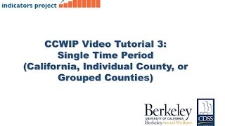 CCWIP Video Tutorial 3 - Single Time Single Geography