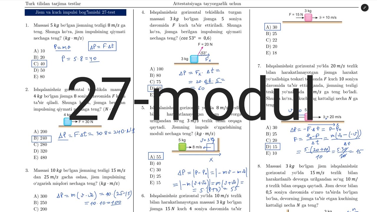 27 - modul yechimlari. Turkcha Ayt-fizika tarjima kitobi