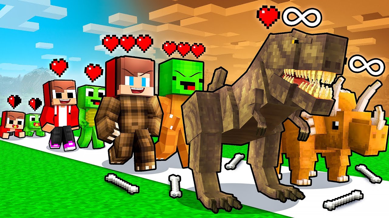 JJ and Mikey: DINOSAURS Evolution Battle in Minecraft - Maizen