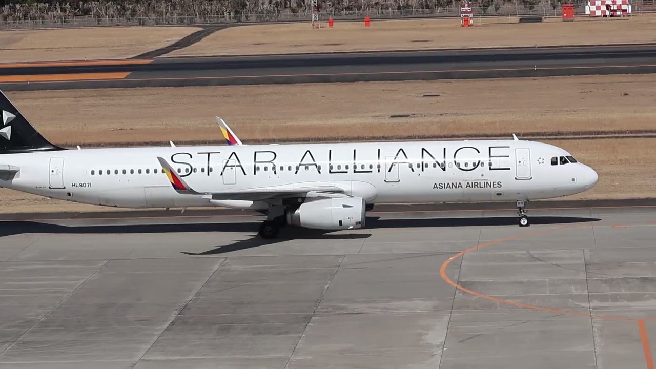 仙台空港をタキシングするアシアナ航空A321｜スターアライアンス塗装