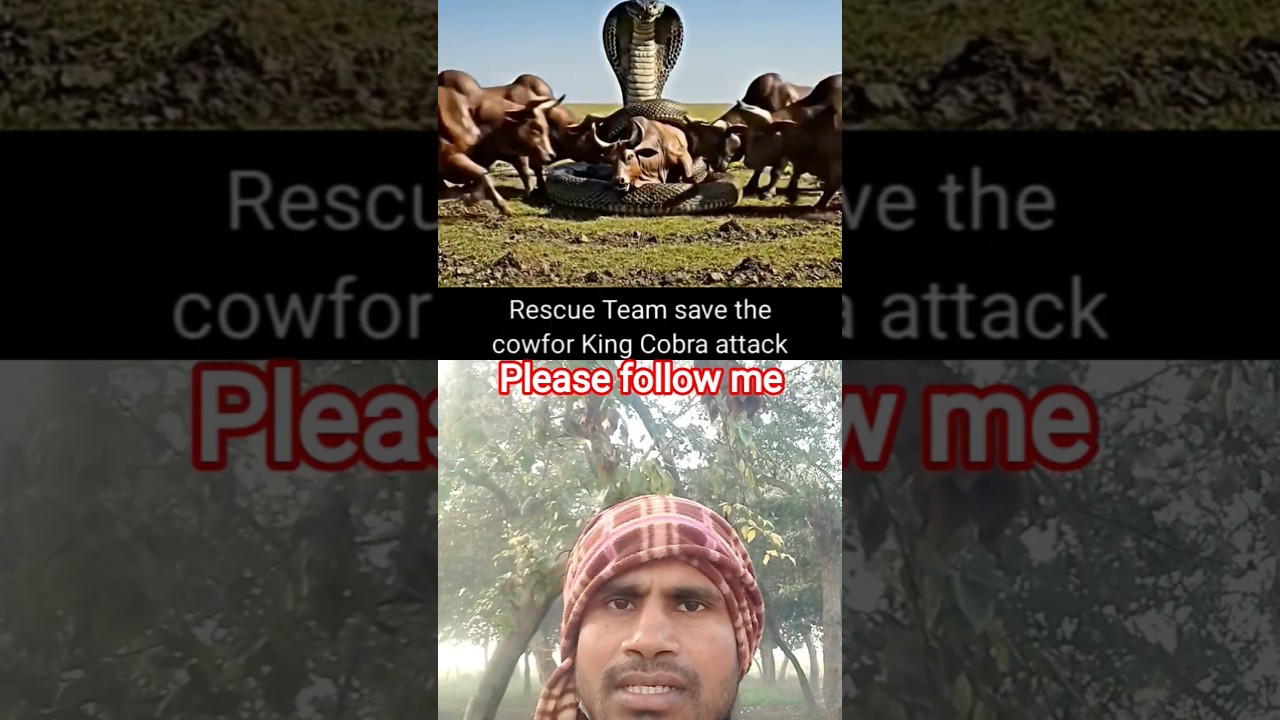 rescue team save the cow for king cobra attack.