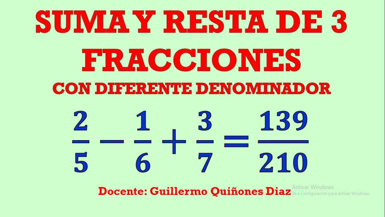 Suma y resta de fracciones con diferente denominador - Suma y resta de