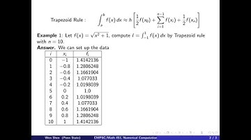 ch4 2: Example and sample codes for Trapezoid rule. Wen Shen