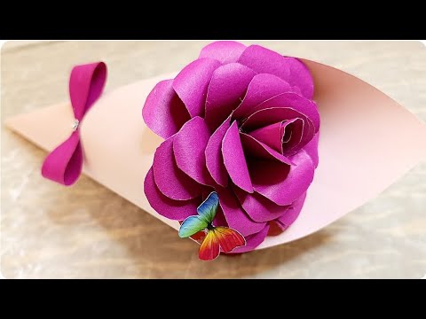 Kağızdan gül buketi 💐 Evdə gül buketi düzəltmək/8 mart hədiyyə fikri/ Diy Paper Flower Bouquet