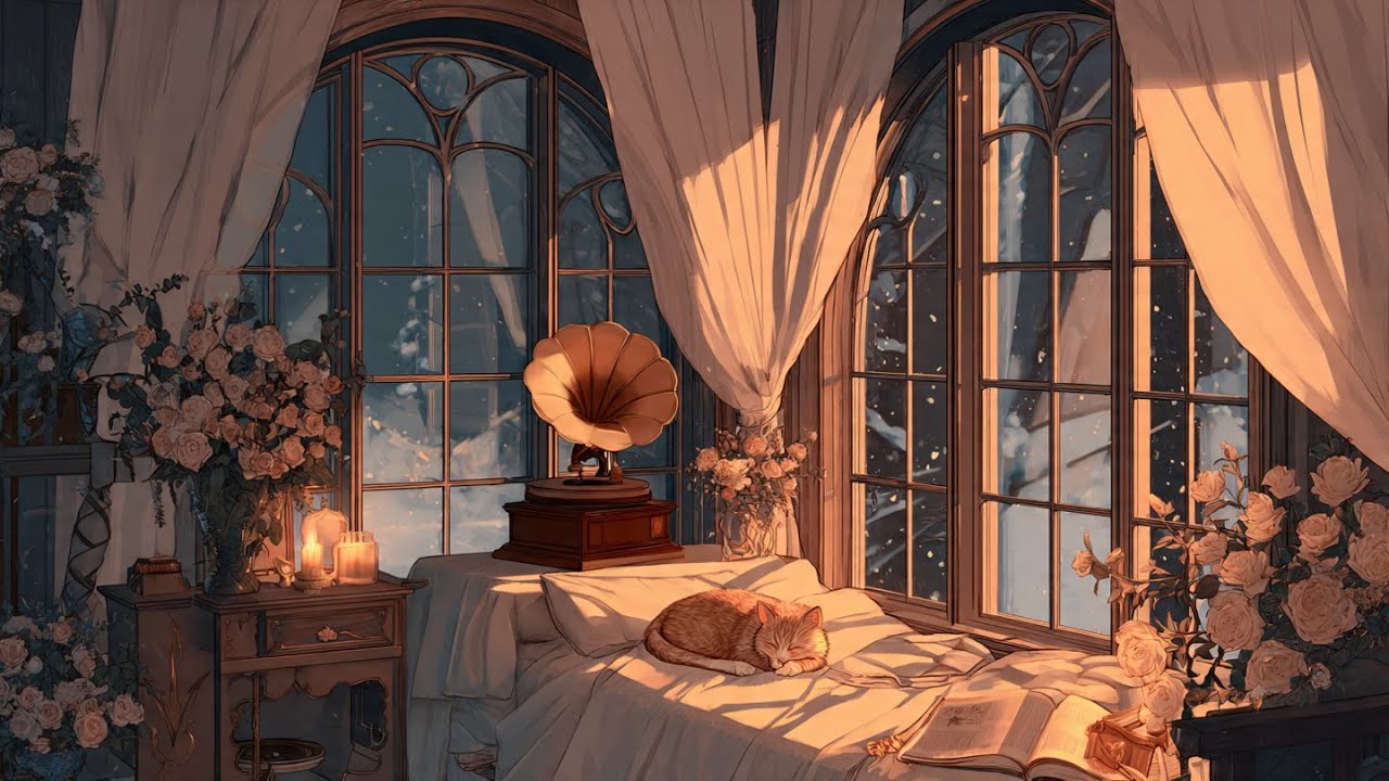 Cozy vintage jazz from the 1940s playing in your bedroom while the rain whispers