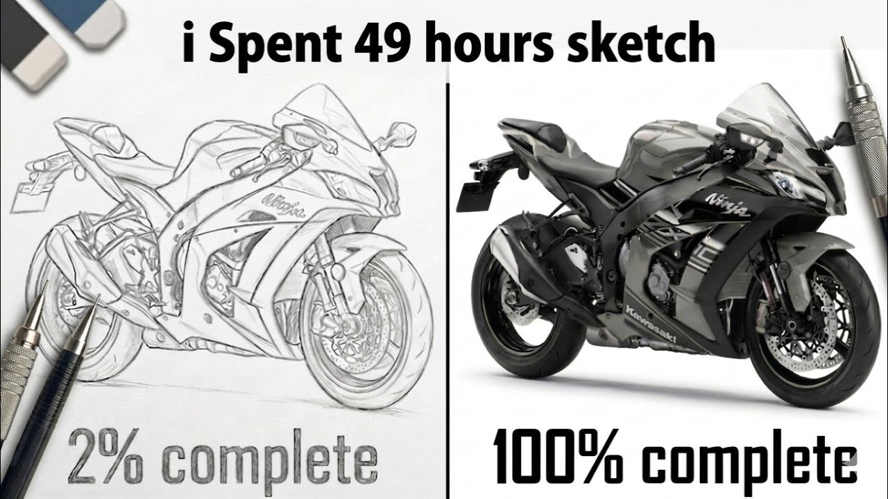 スケッチ 手描き Drawing Kawasaki Ninja ZX-10R 🏍️ | Hyper Realistic Sketch | Time