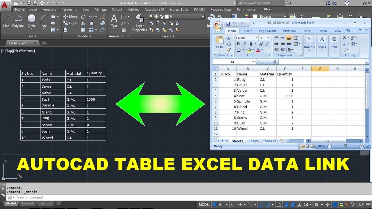 auto cad excel