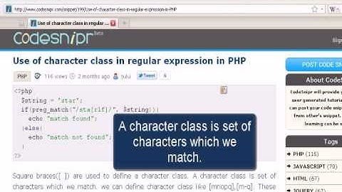 PHP tutorial :Use of character class in regular expression in PHP