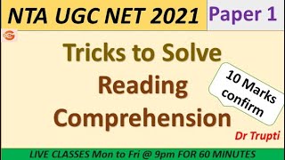 Reading Comprehension - Tricks to Solve the Comprehension - UGC NTA NET Paper 1 2021 MCQ Dr Trupti