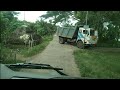 Truck in the village congested road