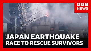 Japan earthquake - many people feared trapped in collapsed shopping mall | BBC News