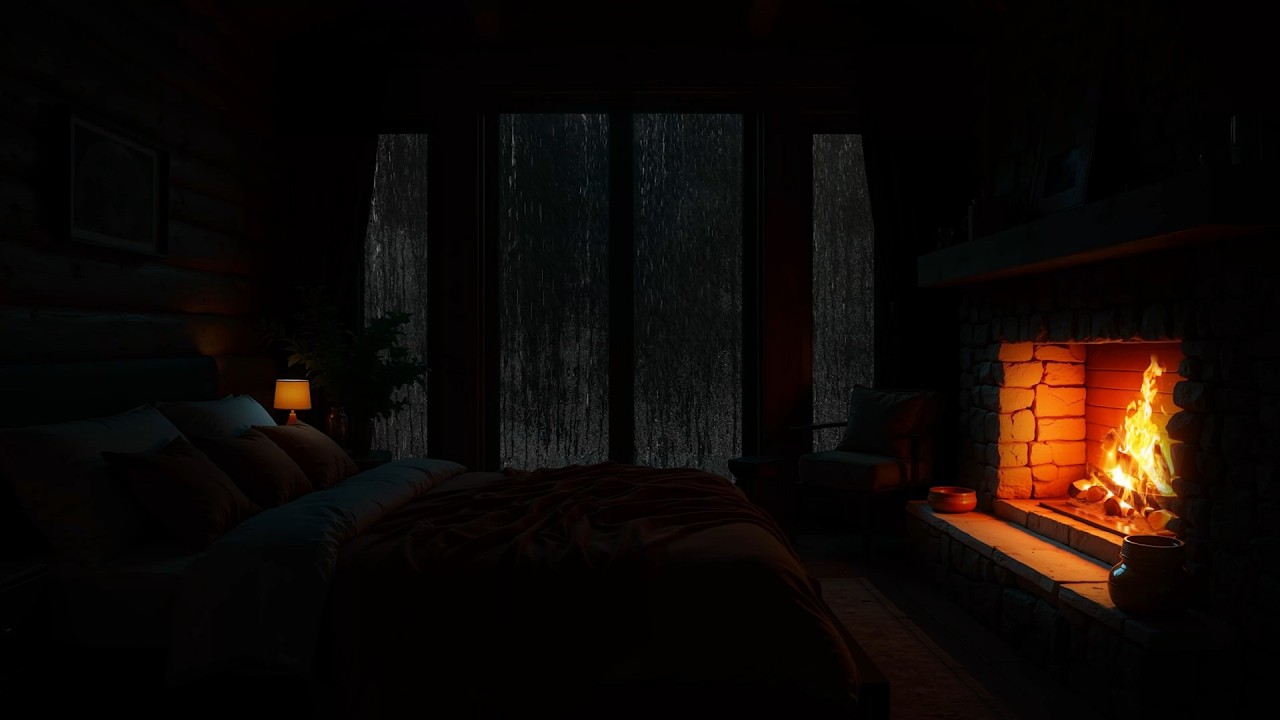 Peaceful Rain in a Cozy Cabin 🌧️| Rain Sounds, Thunder & Fireplace Ambience for Sleep ⚡️🔥😴