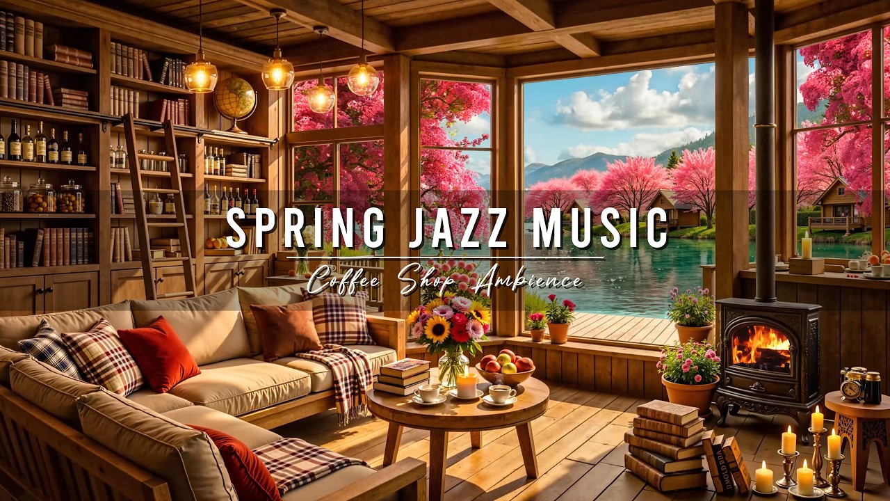 Smooth Jazz Instrumental Music in Lakeside 🌸 Cozy Spring Coffee Shop ...