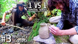 Making PRIMITIVE Pottery in the Wild | 1vs1 Survival Series Ep. 3