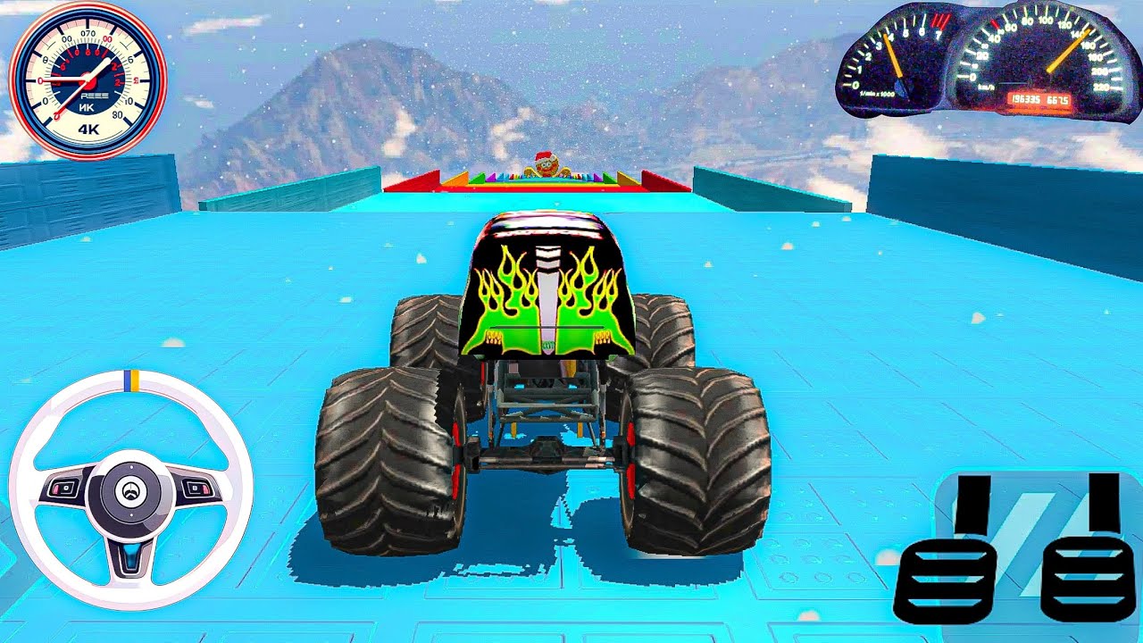 Monster truck race mega ramp stunts impossible driver best car racing ...