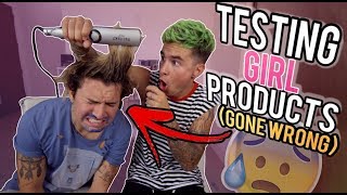 GUYS TESTING GIRL PRODUCTS 2 (STRAIGHTENING HIS HAIR *GONE WRONG*)