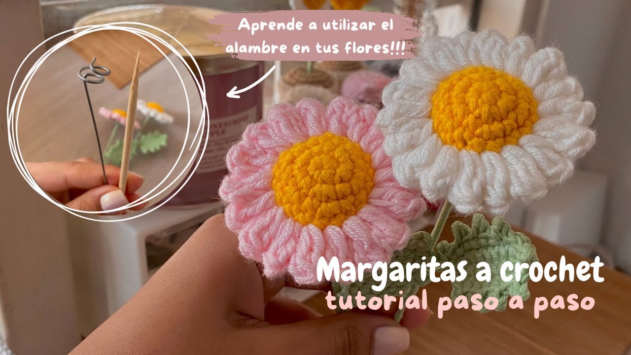 Tutorial margarita tejida a crochet | Flores tejidas a crochet paso a paso 💐