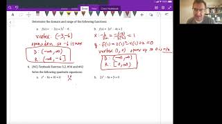 Math 10 Adv Unit 4 Video 6: Quadratic Functions practice problems 1 - 9 (Section 4.2)