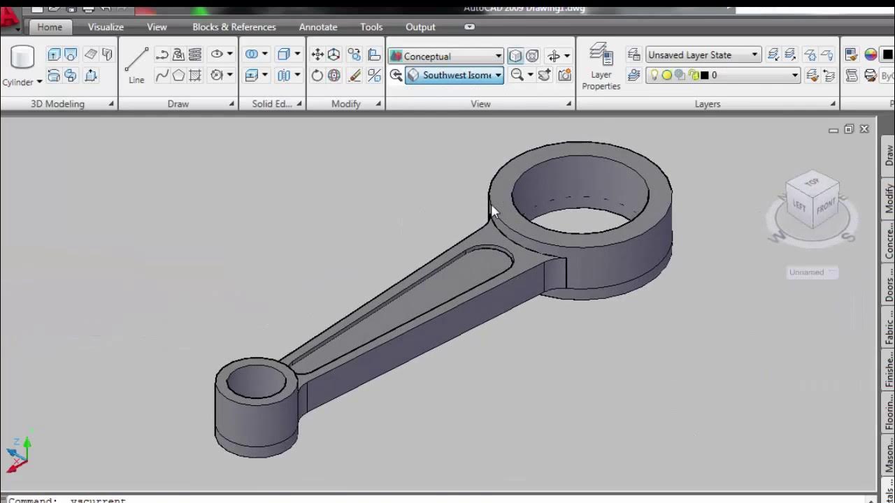 AutoCAd 3D Connecting Rod Tutorial Basic YouTube