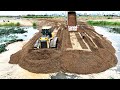 Amazing Power Shantui Bulldozer Move Sand Into Water & Dongfeng Dump Trucks Dumping Sand Filling Up