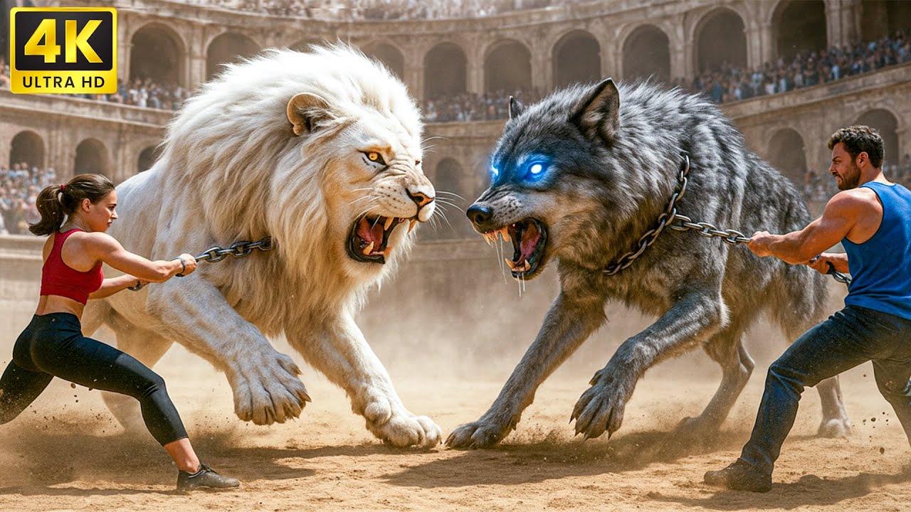 Legendary White Lion vs Savage Wolf ⚔️ The Ultimate Arena Clash for Survival 🦁🐺🔥
