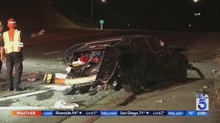 2 seriously injured after car crashes onto 210 Freeway in Glendora